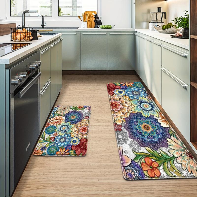 VIKAMA Boho Mandala Floral 2 Pack Kitchen Mat Non Slip Oil Resistant Waterproof Long Rug Sink Stove Farmhouse Entry Home Decor
