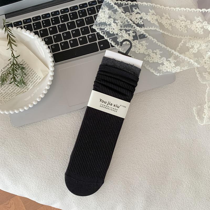 

Socks Women S Double Luo Kou Contrasting Color Medium Tube Socks Women S Micro-Pressure Thin Straight Boneless Cotton Socks Women One size fits all
