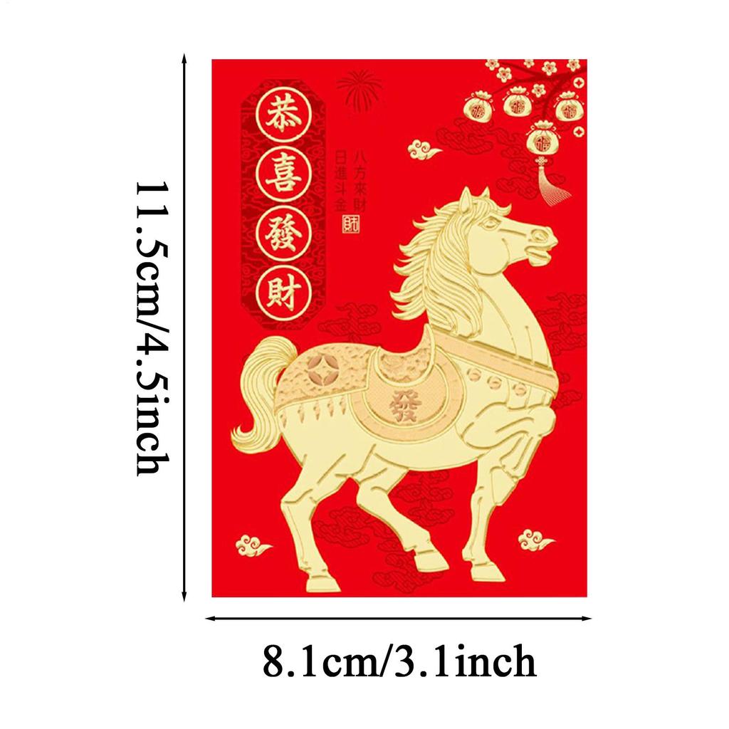 6Pcs Chinese Spring Festival Horse Year Lucky Money Envelope 2026 New Year Party Gold Foil Envelope Creative Cartoon Red Pocket