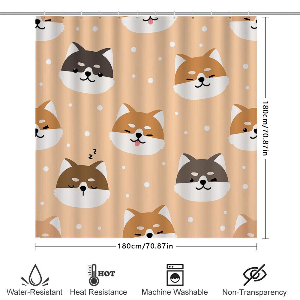Adorable Shiba Inu Print Shower Curtain Peach White Polka Dot Bathroom Decor For Kids Bathrooms Size: 72X72 Inch (180 X 180 Cm)