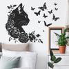 Stylish Black Cat Rose Butterfly Wall Sticker Self-Adhesive for Living Room Entrance Wall Decoration