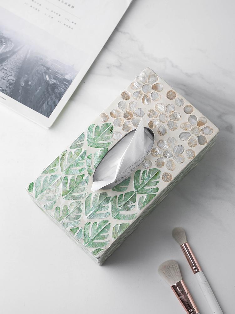 Luxury Natural Seashell Decor Tissue Box Creative Home Storage for Living Room Table