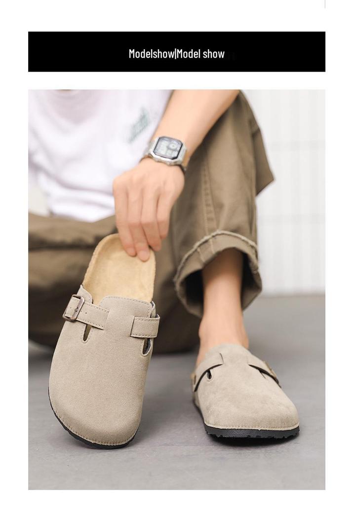 2026 Women's Retro Cowhide Platform Slippers - Half-Open, Soft Sole, Cork Toe Cap, Outdoor Couple's Shoes