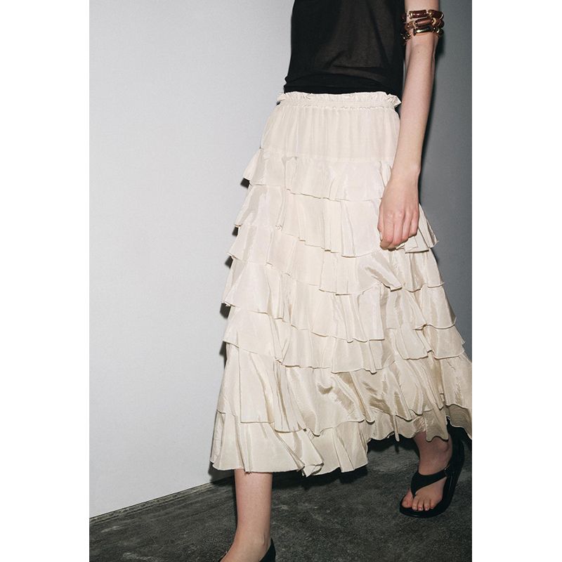 Summer New Product Women's Clothes French Simplicity Style Viscose Blended Laminated Decoration Mid Waist Midi Dress 3118209