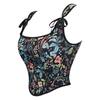 Womens Sexy Bustier Corset Top Eyelet Lace-up Floral Print Push Up Crop Tops Vintage Tank Top Party Clubwear Bodice