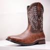 Large Retro Embroidered Men's Western Cowboy Boots with Square Toe, Thick Heel, Chelsea, Thick Heel, Knight Boots