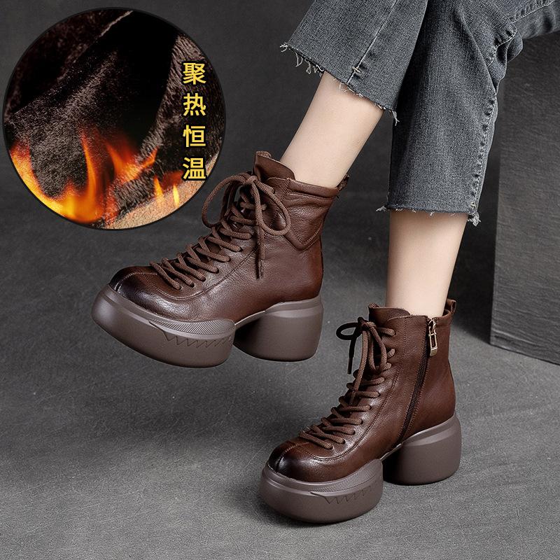 

осень и зима новые ретро круглый носок женские короткие ботинки подошва-маффин ботинки Мартин британские модные крутые универсальные женские туфли 37