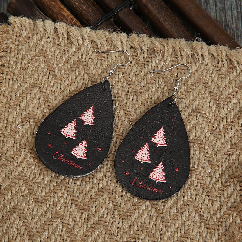 Pink Christmas Tree Pattern Leather Earrings for Women - Creative Letter Design