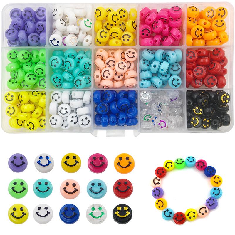 15-Compartment DIY Jewelry Kit: Colorful Smiley Face Acrylic Beads for Handmade Accessories