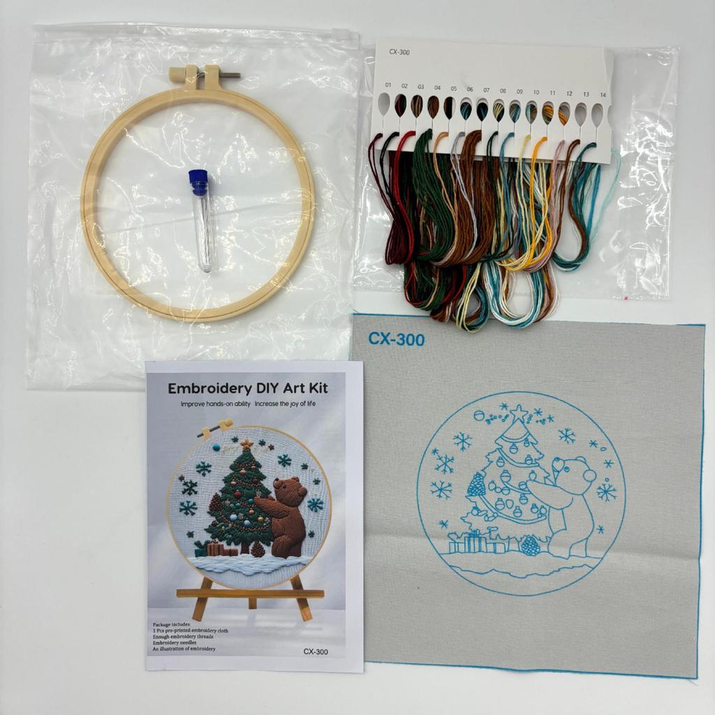 1set Christmas Embroidery Kit, Animal Theme Material Kit with English Stitch Instructions, DIY Embroidery Craft Material Kit