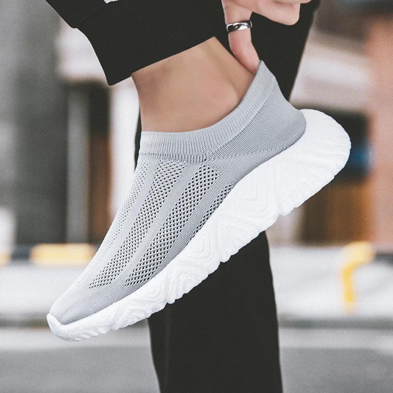 Men's Summer Casual Outdoor Hiking Shoes with Elastic Mesh for Breathable Male Sneakers Soft Bottom Wear Resistant Running Shoes