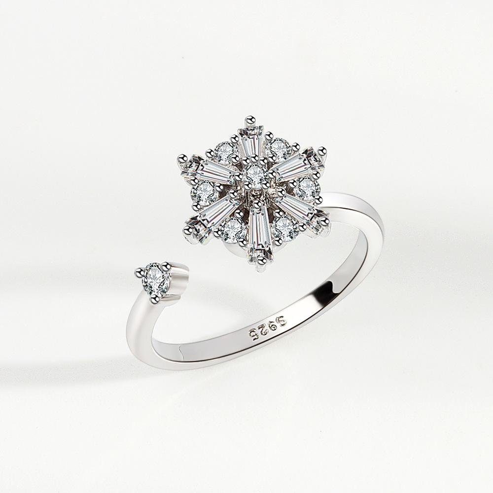 New Rotating Ring Relieves Anxiety Flower Ring Set Decompression Zircon Ring