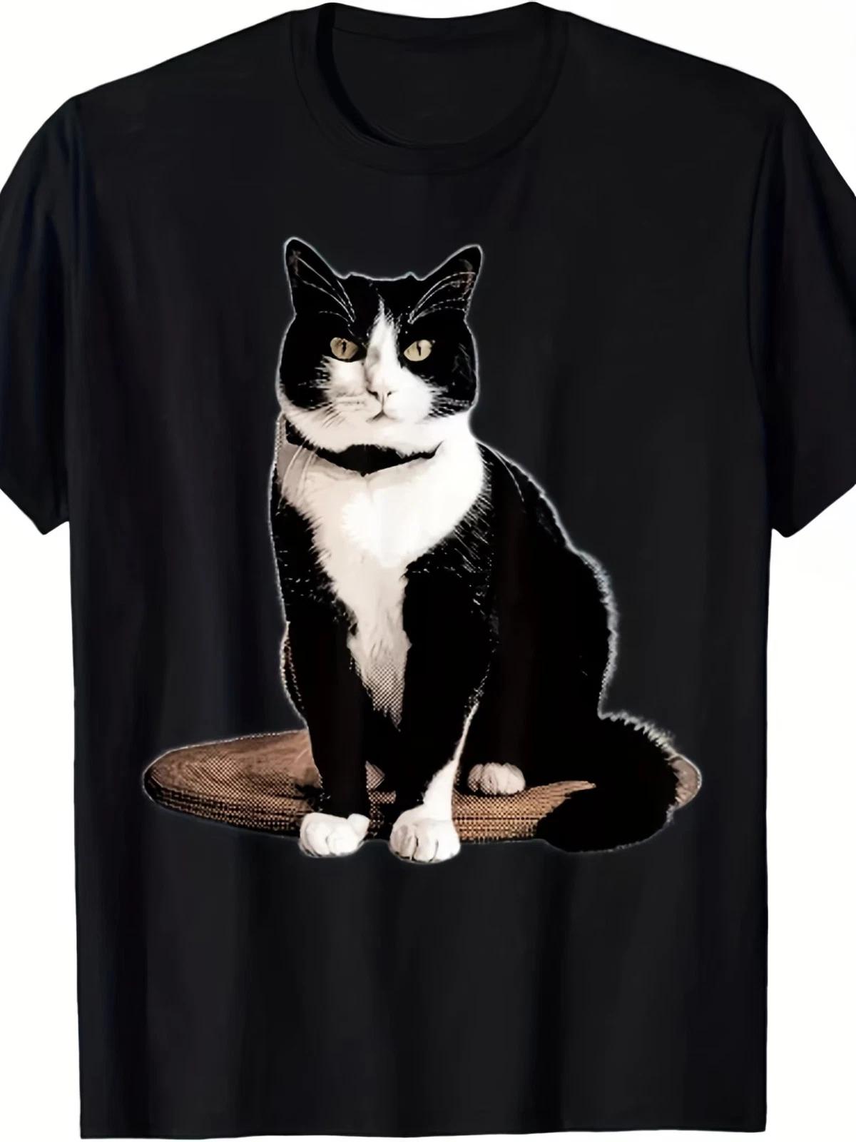 Men S Funny Tuxedo Cat Graphic T-Shirt - & Retro Tabby Cat Design with Classic C L