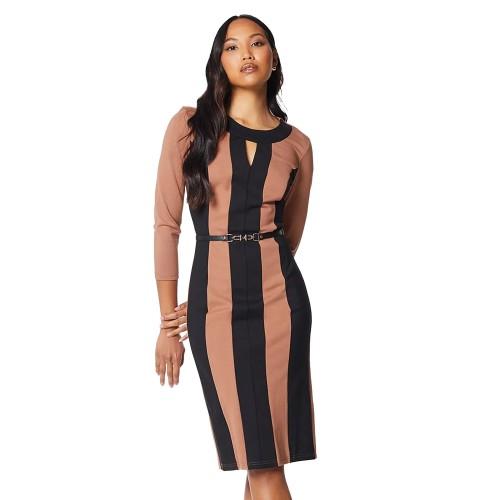 Abito a trapezio a ponte con dettagli a contrasto da donna/signora 20 UK cammello