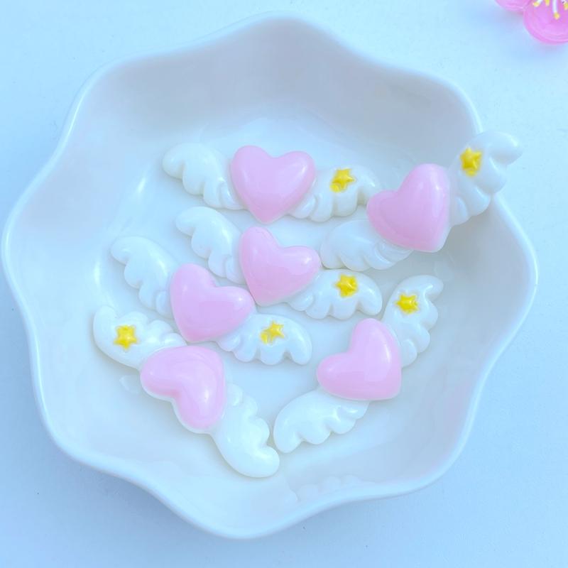10Pcs New Cute Resin 11*34mm Heart-shaped Wings Series Flat Back Fit Phone Deco Parts Embellishments For Hair Bows Accessories