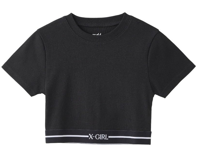 

Casual Logo and Stripe Cropped Black X-girl S/S Top, Women s, чёрный