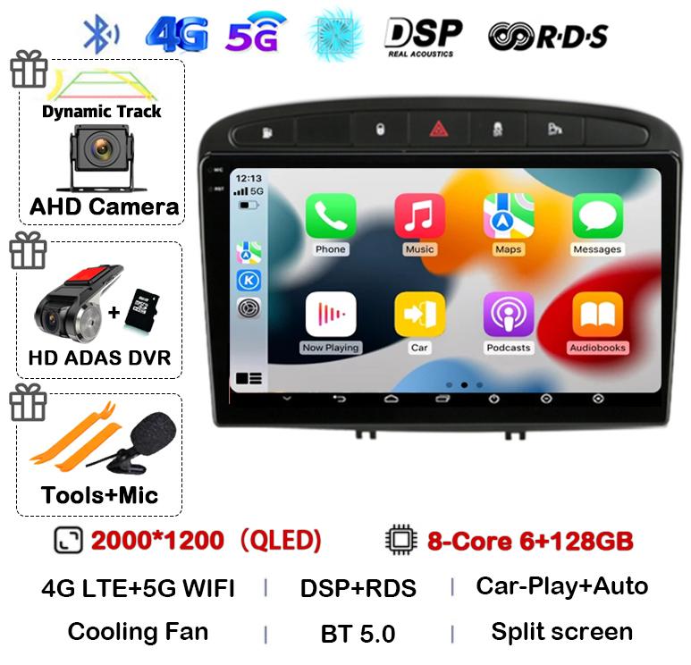 Android 14 Carplay Auto for Peugeot 308 308SW 2007-2015 408 2012-2020 Car Radio 2 DIN GPS Stereo Multimedia Player Head Unit DSP