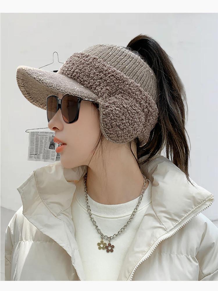Viney Knitted Empty Top Hat, Warm Ear Protection, Duck Tongue Plush Hat, Korean Knitted Travel Hat