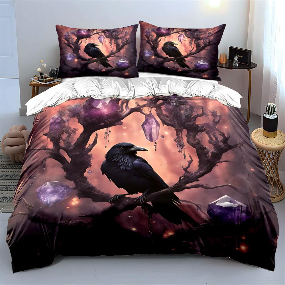 "Raven Crystal Artwork Trio Decor" Bedding Set with 1 Duvet Cover 2 Pillowcases Single Double King Queen, Gift