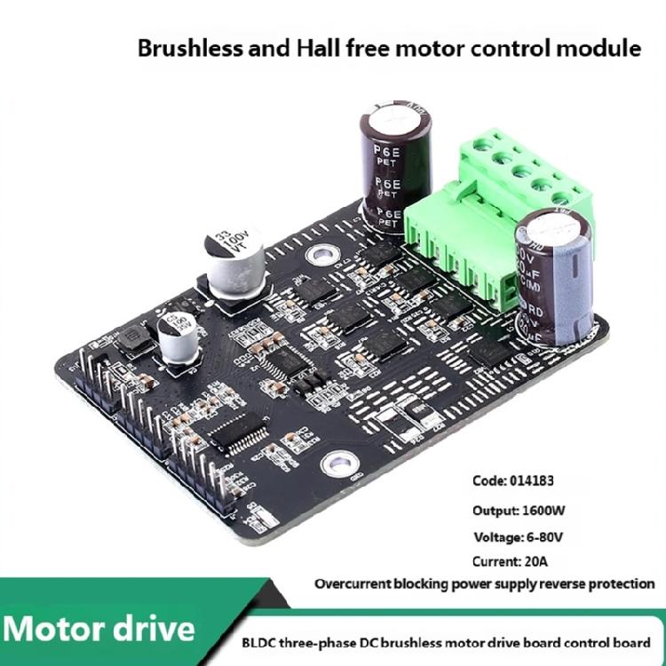 6-80V 1600W BLDC Three Phase Brushless Motor Controller PWM Motor Driver Board Motor Regulator No Hall Power Supply