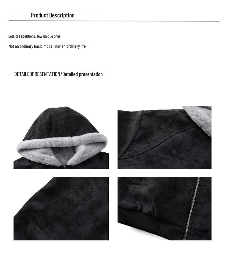 Zuoshan Diao Men's Hooded Winter Jacket - Loose Fit, Thickened, Velvet-Lined, Trendy American Style Cotton Coat.