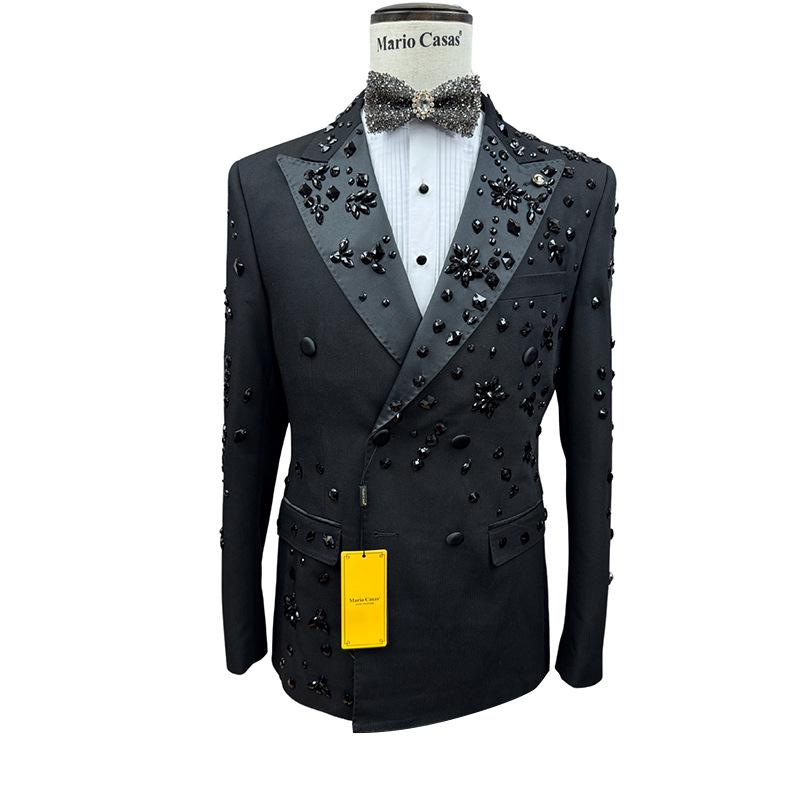 Completo da Uomo Ricamato a Mano con Perline - Elegante Set 2 Pezzi per Occasioni Casual, Banchetti e Eventi Formali