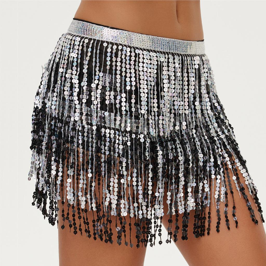 Women's High Waisted Sexy Sequined Half Skirt Waist Accessories Sequined Belly Dance Waist Scarf