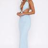 European and American summer sexy solid color hollow out deep V-neck hanging neck twisted irregular dress