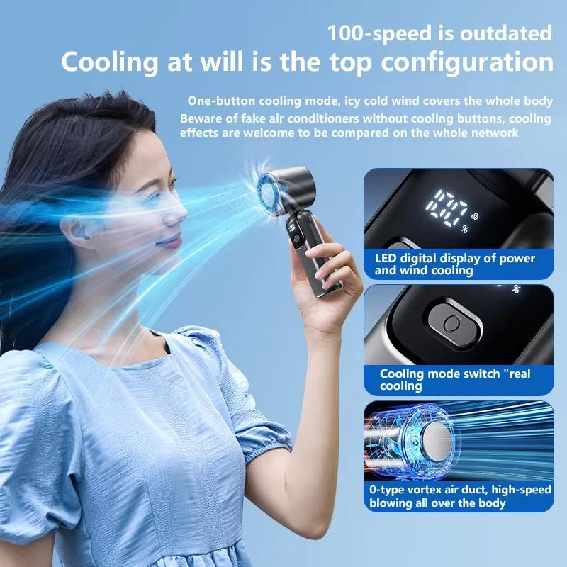 Refrigeration Handheld Electric Fan Portable Desktop and Outdoor USB Digital Display High-speed Fan Folding Neck Hanging