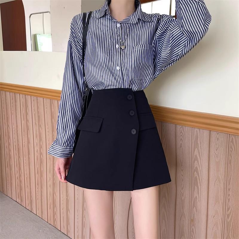 

Plus Size High Waist Irregular Culottes Skirt for Autumn-Winter, Korean Style, Slimming, Belly-Covering Shorts Skirt. M