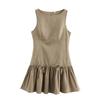 Women's Autumn New European and American Round Neck Sleeveless Bow Pleated Dress