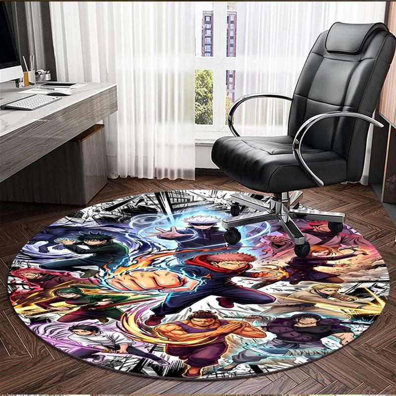 Jujutsu Kaisen Print Round Rug, Washable Floor Carpet, For Entryway Dorm Laundry Room Office Study, Home Decor Birthday Christmas Gift