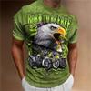 Men's Animal Pattern T-Shirt, Eagle, Motorcycle, 3D Print, Vintage Trendy Loose Large Size Casual Street Short Sleeve Top
