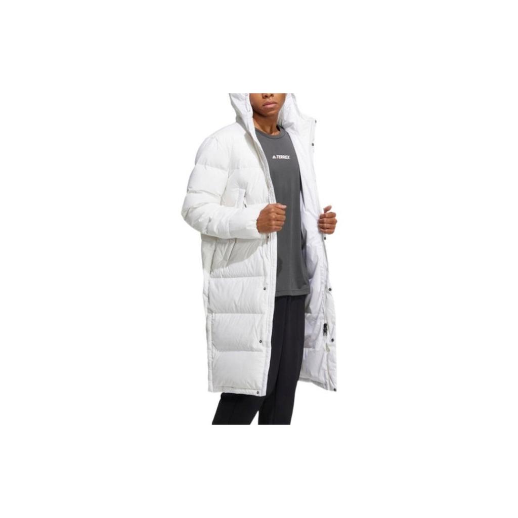 adidas Alphabet Logo Print Hooded Medium Length Down Jacket Unisex Outerwear White HZ2600