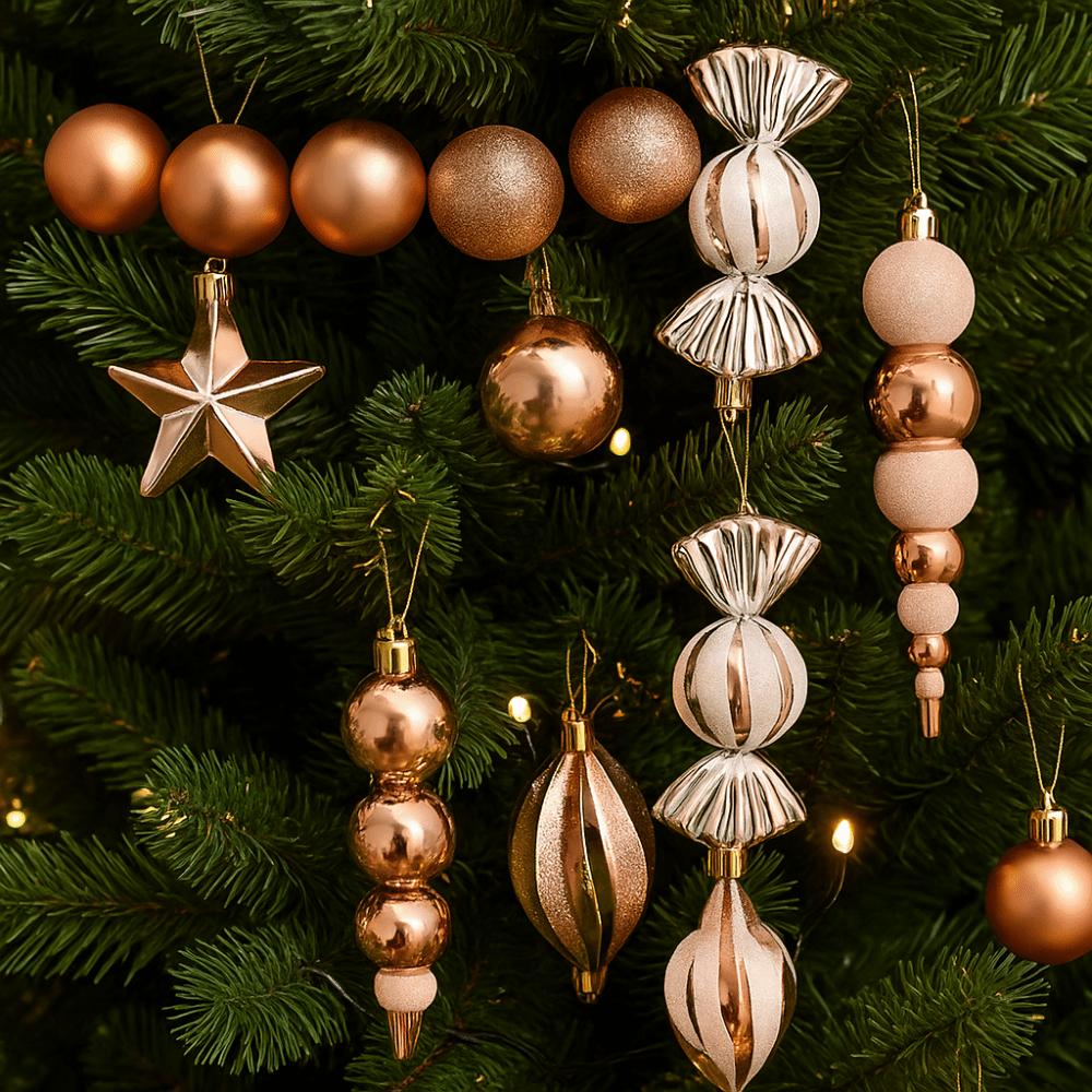 29/20Pcs Champagne Christmas Balls Pendants Star Candy Cane Xmas Tree Hanging Ornaments Pine Cone Shatterproof