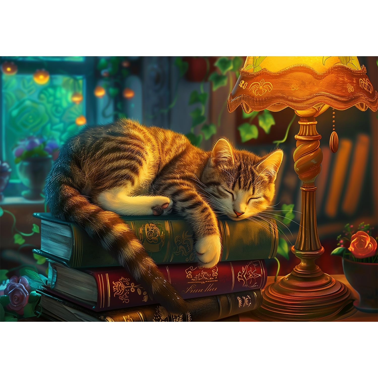 

MISITU 100-Piece Jigsaw Puzzle, Large Pieces, Landscape, Painting, Cat, Animals, Pets, Cute, Book, Study, Gift, Birthday, Anniversary, Celebration,
