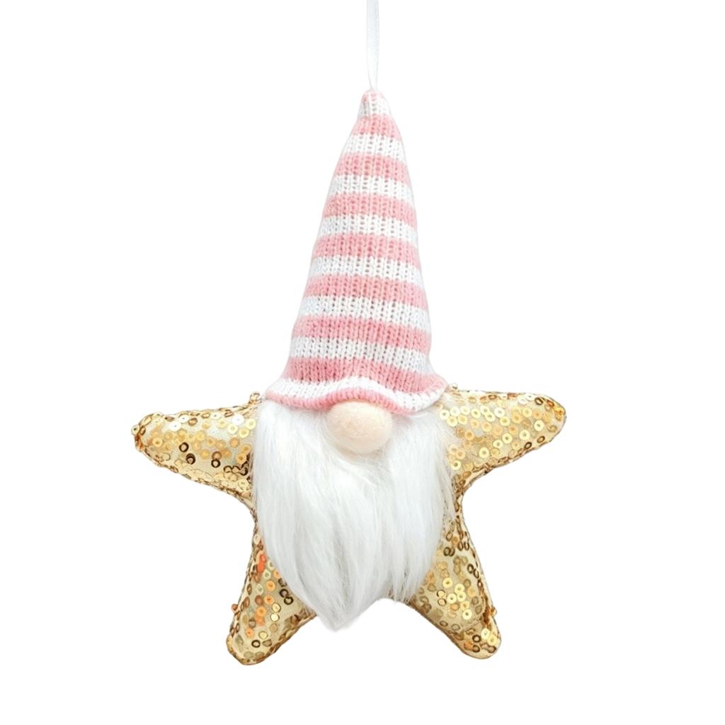 Christmas Tree Hanging Ornament with Light-Up Figurine and Sequin Star, Holiday Decoration