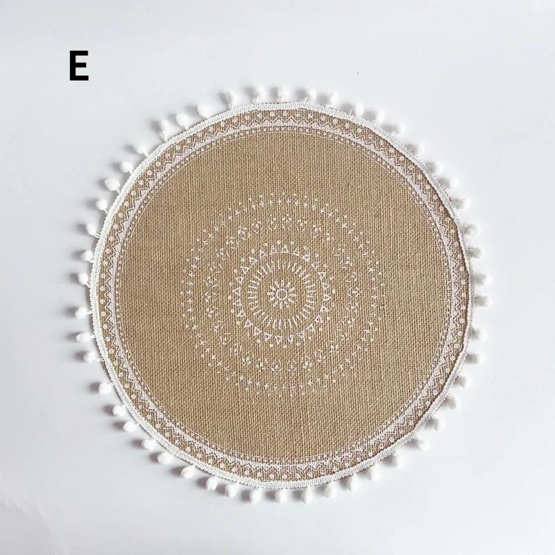1PC Round Flower Print Table Placemat Nordic Style Non-slip Placemat Heat Insulation Furniture Decoration Mat Coffee Cup Mats LS