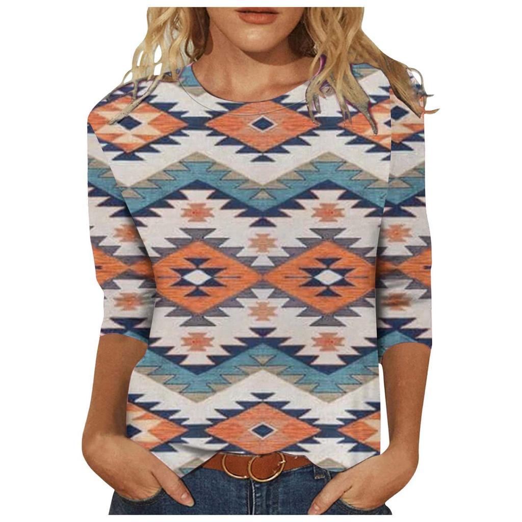 Dámská móda Ležérní Temperament Nepravidelná barva Patchwork Blůza se sedmičtvrtečním rukávem