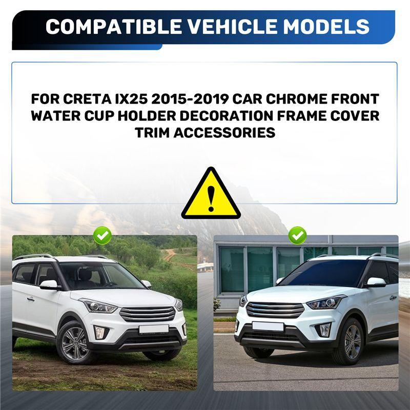 AA92-For Creta Ix25 2015- Car Chrome Front Water Cup Holder Decoration Frame Cover Trim Accessories