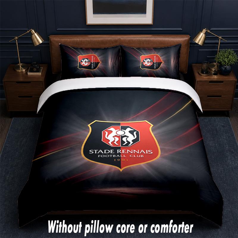 Stade Rennais FC Design Bed Bedding Set 1 Duvet Cover + 2 Pillowcases Soft Breathable Household Bed Linens