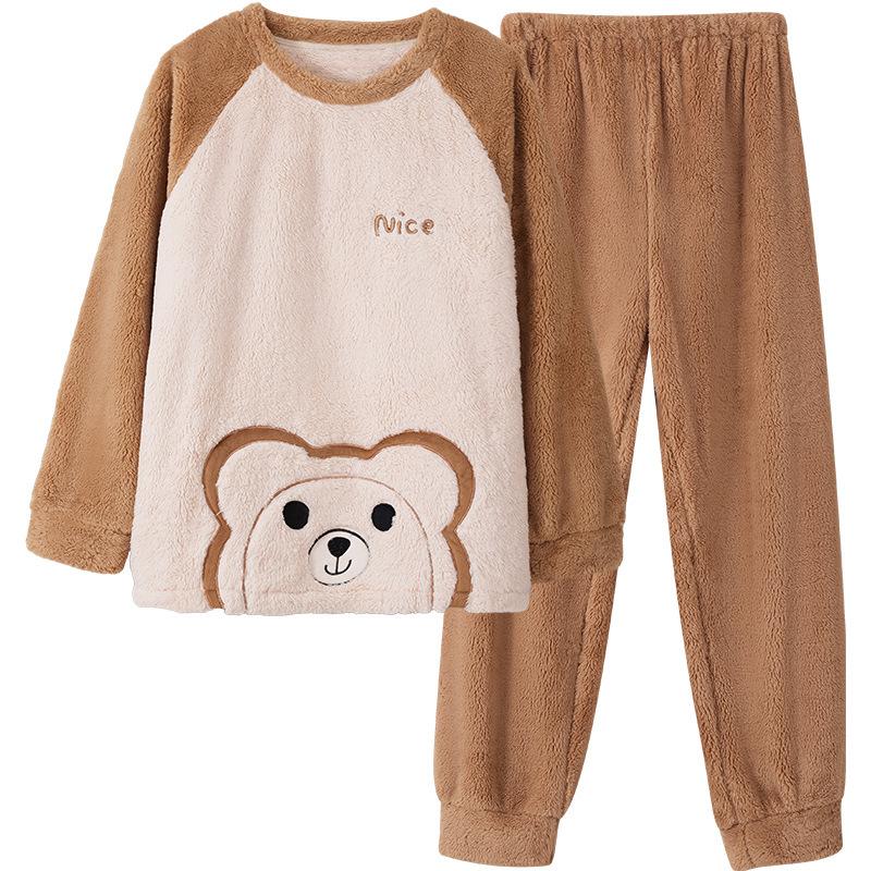 Snowflake Fleece Couple Pajamas Winter Women'S Fleece Thickened Autumn And Winter Coral Fleece Men'S Loungewear Set