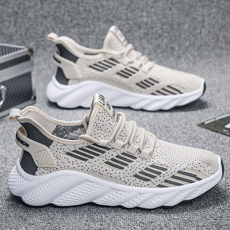 

Shoes Men s Shoes Summer Breathable Thin Mesh Fly-woven Sneakers Men s Lightweight Soft Sole Running Casual 44 бежевый