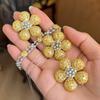K real gold electroplated zircon flower stud earrings, luxury heavy industry jewelry set, light luxury niche jewelry.