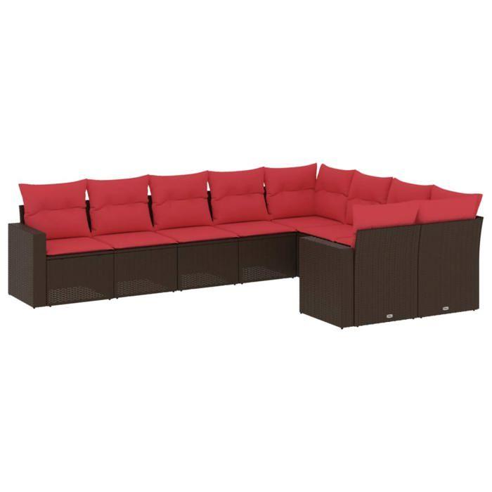 VidaXL Salon de Jardin avec Coussins 9 pcs, Canapés de Patio, Ensemble de Meubles, Mobilier de Terrasse Exterieur, Marron 3219434