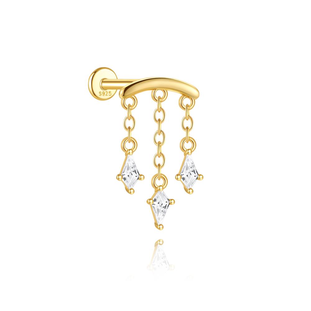 CANNER 1PC 925 Silver Eight-pointed Star CZ Piercing Earring For Women Tassel Chain Stud Earring Party Fine Jewelry