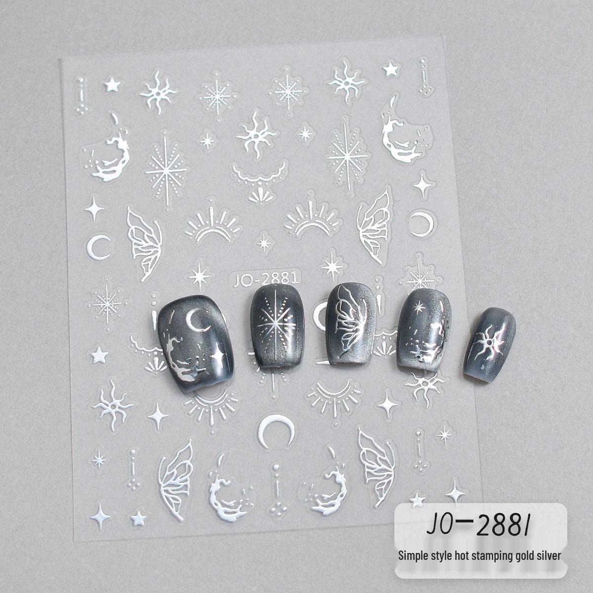 Star-Shaped Gold & Silver Nail Stickers with Moon, Leaves, and Five-Pointed Stars
