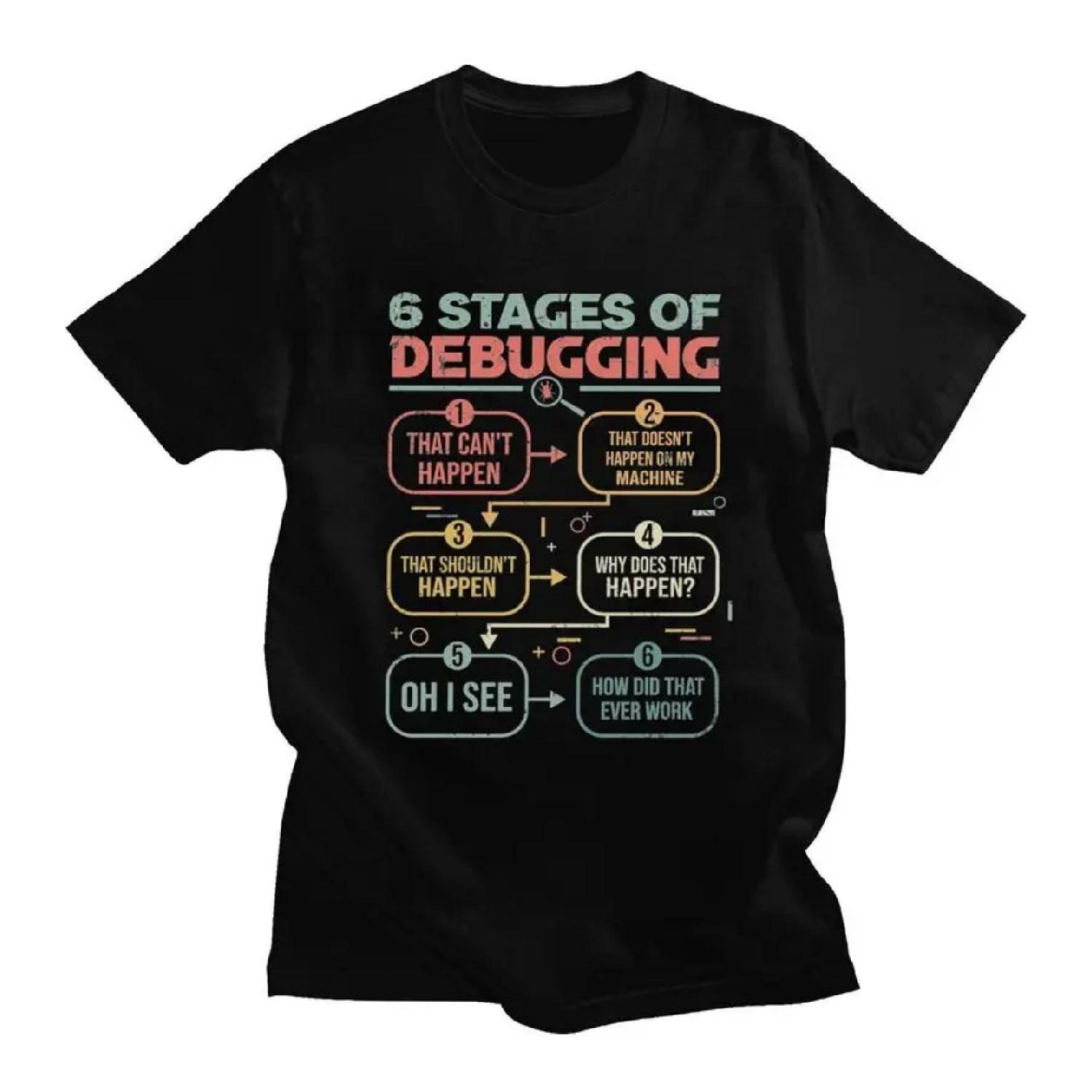 Custom 6 Stages Of Debugging Programming Developer T Shirt for Men Tshirt Fashion Tees Short Sleeves T-shirt Slim Fit Clothing S