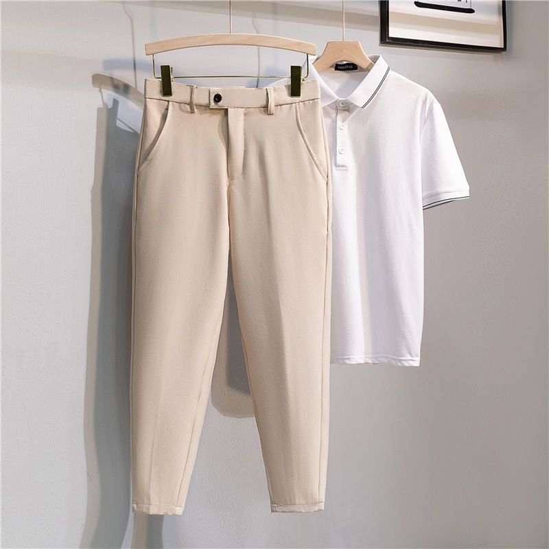 

Spring And Summer Suit Pants Men s Casual Straight Leg Cropped Pants 27 хаки