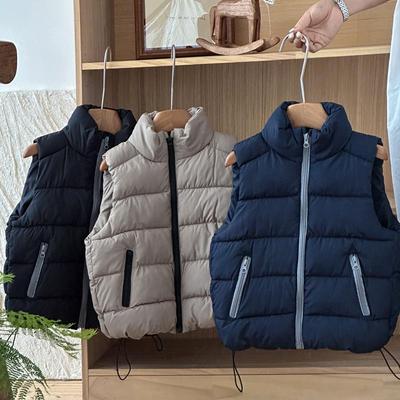 Children's Solid Color Stand-up Collar Down Vest - Warm Fashion Outerwear for Boys and Girls